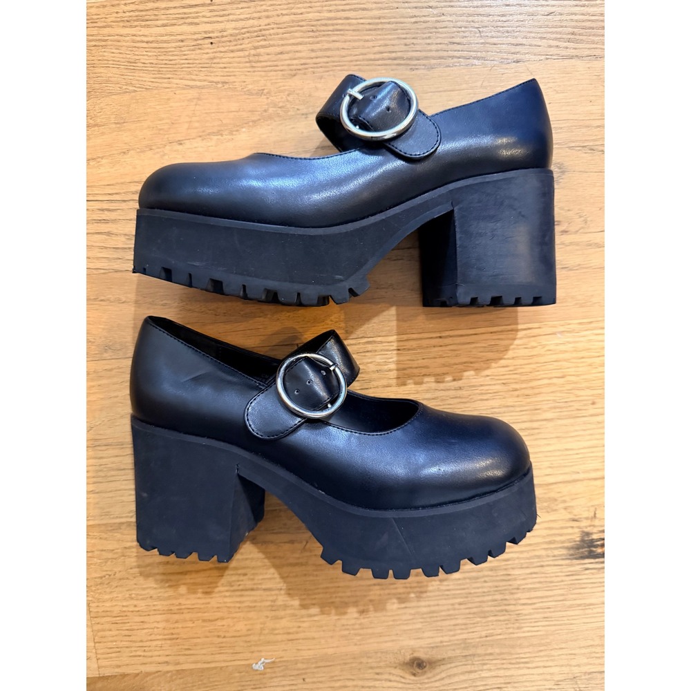 Current Mood Black Platform Mary Jane Lug Sole Block Heel Shoe CM18-958 Women 7M